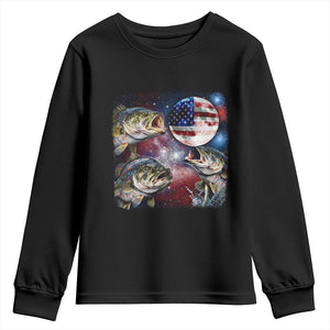 Patriotic Bass Fishing Moon Youth Sweatshirt 4th Of July Fisherman Gift TS12 Black Print Your Wear