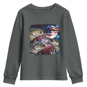 Patriotic Bass Fishing Moon Youth Sweatshirt 4th Of July Fisherman Gift TS12 Dark Heather Print Your Wear