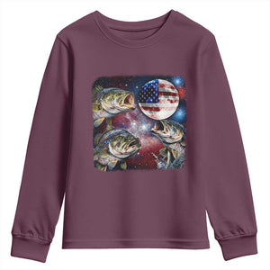 Patriotic Bass Fishing Moon Youth Sweatshirt 4th Of July Fisherman Gift TS12 Maroon Print Your Wear
