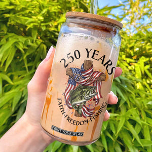 Faith Freedom Fishing Glass Can 250 Years Of Christian Fish Hunting TS12 White Print Your Wear