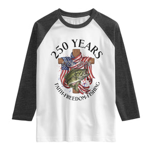 Faith Freedom Fishing Raglan Shirt 250 Years Of Christian Fish Hunting TS12 White Heather Charcoal Print Your Wear