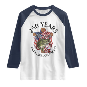 Faith Freedom Fishing Raglan Shirt 250 Years Of Christian Fish Hunting TS12 White Navy Print Your Wear