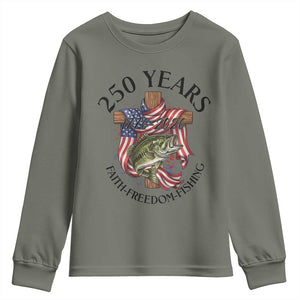 Faith Freedom Fishing Youth Sweatshirt 250 Years Of Christian Fish Hunting TS12 Military Green Print Your Wear