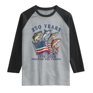 Freedom And Fishing Raglan Shirt Patriotic American Flag Fisherman Gift TS12 Heather Gray Black Print Your Wear