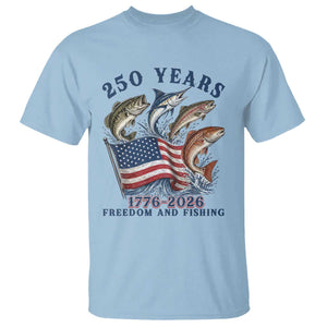 Freedom And Fishing T Shirt Patriotic American Flag Fisherman Gift TS12 Light Blue Print Your Wear