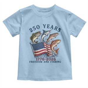 Freedom And Fishing Toddler T Shirt Patriotic American Flag Fisherman Gift TS12 Light Blue Print Your Wear