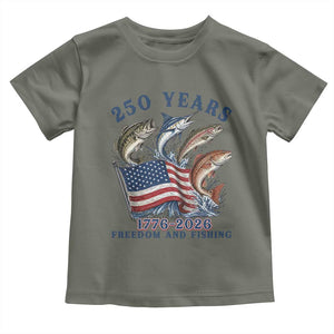 Freedom And Fishing Toddler T Shirt Patriotic American Flag Fisherman Gift TS12 Military Green Print Your Wear