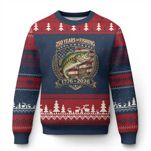 Vintage 250 Years Of Fishing Ugly Christmas Sweater American Flag Fisherman TS12 Navy Red Print Your Wear