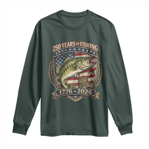 Vintage 250 Years Of Fishing Long Sleeve Shirt American Flag Fisherman TS12 Dark Forest Green Print Your Wear