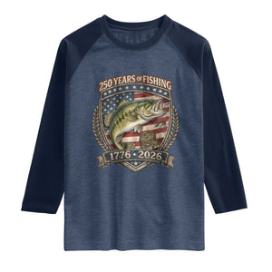 Vintage 250 Years Of Fishing Raglan Shirt American Flag Fisherman TS12 Heather Denim Navy Print Your Wear