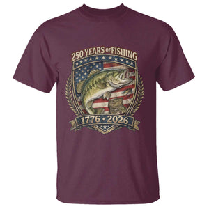 Vintage 250 Years Of Fishing T Shirt American Flag Fisherman TS12 Maroon Print Your Wear