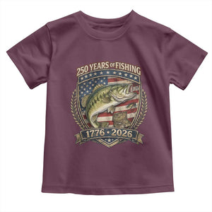 Vintage 250 Years Of Fishing Toddler T Shirt American Flag Fisherman TS12 Maroon Print Your Wear