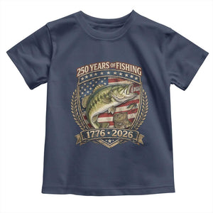 Vintage 250 Years Of Fishing Toddler T Shirt American Flag Fisherman TS12 Navy Print Your Wear