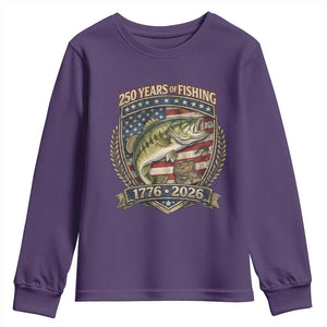 Vintage 250 Years Of Fishing Youth Sweatshirt American Flag Fisherman TS12 Purple Print Your Wear