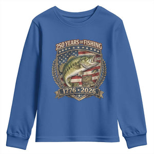 Vintage 250 Years Of Fishing Youth Sweatshirt American Flag Fisherman TS12 Royal Blue Print Your Wear