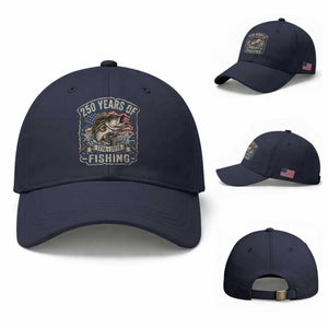 Vintage 250 Years Of Fishing Baseball Cap Patriotic Angler TS12 Baseball Cap Universal Fit Navy Print Your Wear