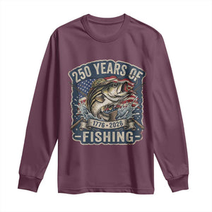 Vintage 250 Years Of Fishing Long Sleeve Shirt Patriotic Angler TS12 Maroon Print Your Wear