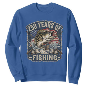 Vintage 250 Years Of Fishing Sweatshirt Patriotic Angler TS12 Royal Blue Print Your Wear