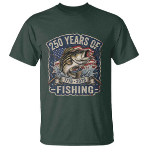 Vintage 250 Years Of Fishing T Shirt Patriotic Angler TS12 Dark Forest Green Print Your Wear