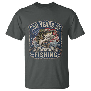 Vintage 250 Years Of Fishing T Shirt Patriotic Angler TS12 Dark Heather Print Your Wear