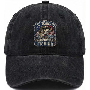 Vintage 250 Years Of Fishing Washed Cotton Baseball Cap Patriotic Angler TS12 Print Your Wear