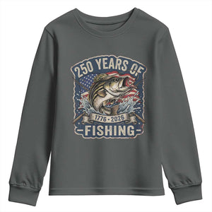 Vintage 250 Years Of Fishing Youth Sweatshirt Patriotic Angler TS12 Dark Heather Print Your Wear