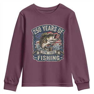 Vintage 250 Years Of Fishing Youth Sweatshirt Patriotic Angler TS12 Maroon Print Your Wear
