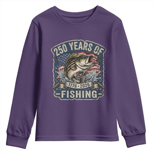 Vintage 250 Years Of Fishing Youth Sweatshirt Patriotic Angler TS12 Purple Print Your Wear
