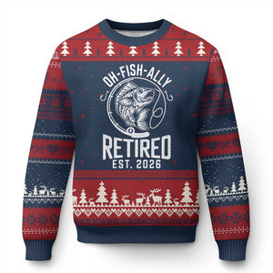 Officially Retired Est 2026 Fishing Ugly Christmas Sweater Funny Fishing Retirement Gift TS12 Navy Red Print Your Wear