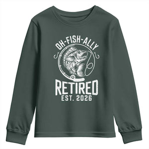 Officially Retired Est 2026 Fishing Youth Sweatshirt Funny Fishing Retirement Gift TS12 Dark Forest Green Print Your Wear
