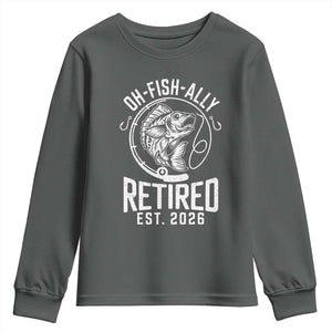 Officially Retired Est 2026 Fishing Youth Sweatshirt Funny Fishing Retirement Gift TS12 Dark Heather Print Your Wear