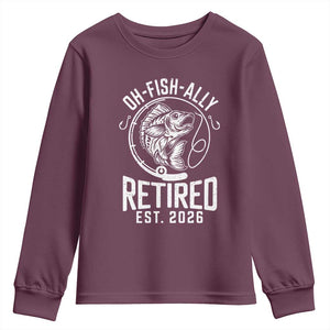 Officially Retired Est 2026 Fishing Youth Sweatshirt Funny Fishing Retirement Gift TS12 Maroon Print Your Wear