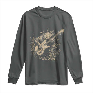 Vintage Trout Playing Guitar Long Sleeve Shirt Funny Fishing Musician Gift TS12 Dark Heather Print Your Wear