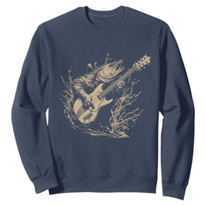 Vintage Trout Playing Guitar Sweatshirt Funny Fishing Musician Gift TS12 Navy Print Your Wear