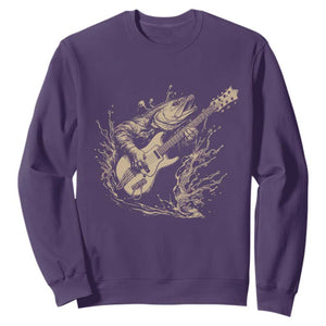 Vintage Trout Playing Guitar Sweatshirt Funny Fishing Musician Gift TS12 Purple Print Your Wear