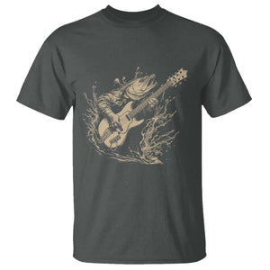 Vintage Trout Playing Guitar T Shirt Funny Fishing Musician Gift TS12 Dark Heather Print Your Wear