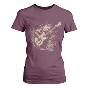 Vintage Trout Playing Guitar T Shirt For Women Funny Fishing Musician Gift TS12 Maroon Print Your Wear