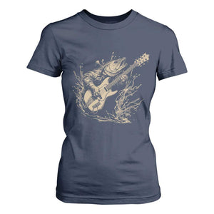 Vintage Trout Playing Guitar T Shirt For Women Funny Fishing Musician Gift TS12 Navy Print Your Wear