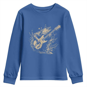 Vintage Trout Playing Guitar Youth Sweatshirt Funny Fishing Musician Gift TS12 Royal Blue Print Your Wear