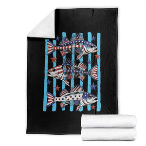 Patriotic Striped Bass Fishing Skeleton Throw Blanket USA Flag Angler Gift TS12 Black Print Your Wear