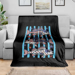 Patriotic Striped Bass Fishing Skeleton Throw Blanket USA Flag Angler Gift TS12 Print Your Wear