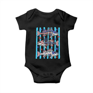 Patriotic Striped Bass Fishing Skeleton Baby Onesie USA Flag Angler Gift TS12 Black Print Your Wear