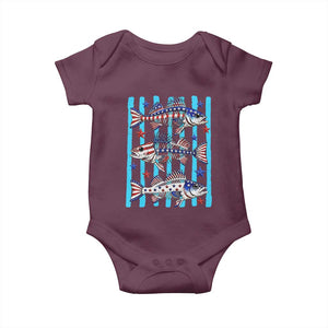 Patriotic Striped Bass Fishing Skeleton Baby Onesie USA Flag Angler Gift TS12 Maroon Print Your Wear