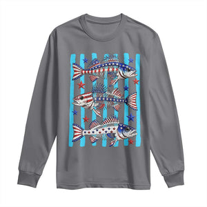 Patriotic Striped Bass Fishing Skeleton Long Sleeve Shirt USA Flag Angler Gift TS12 Charcoal Print Your Wear