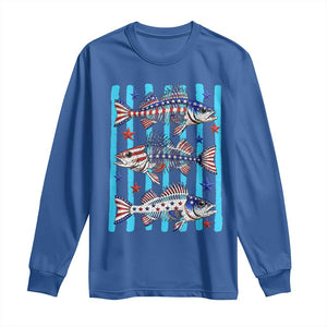 Patriotic Striped Bass Fishing Skeleton Long Sleeve Shirt USA Flag Angler Gift TS12 Royal Blue Print Your Wear