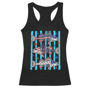 Patriotic Striped Bass Fishing Skeleton Racerback Tank Top USA Flag Angler Gift TS12 Black Print Your Wear