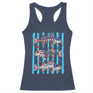 Patriotic Striped Bass Fishing Skeleton Racerback Tank Top USA Flag Angler Gift TS12 Navy Print Your Wear