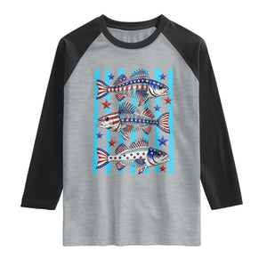 Patriotic Striped Bass Fishing Skeleton Raglan Shirt USA Flag Angler Gift TS12 Heather Gray Black Print Your Wear