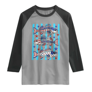 Patriotic Striped Bass Fishing Skeleton Raglan Shirt USA Flag Angler Gift TS12 Sport Gray Black Print Your Wear