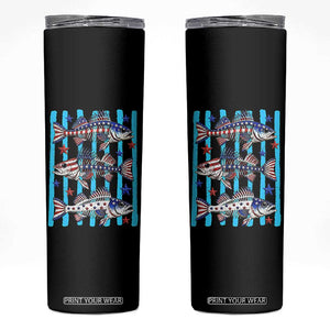 Patriotic Striped Bass Fishing Skeleton Skinny Tumbler USA Flag Angler Gift TS12 Black Print Your Wear